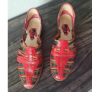 Astrax Red Multicolor Leather Huarache Sandals Boho Artisan‎ Style 9.5